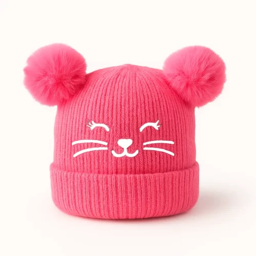 Gorro con dos pompones de piel gatito