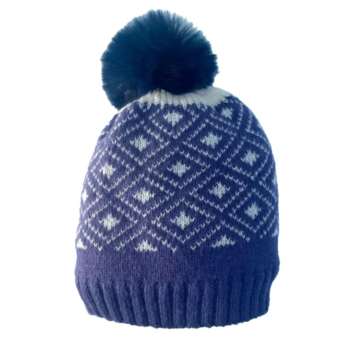 Gorro rombo con piel y pompon